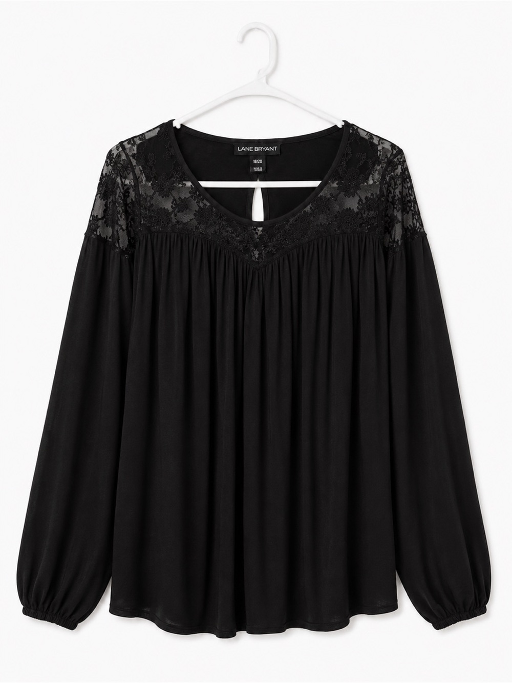 Lane Bryant Black Lace-Yoke Peasant Top